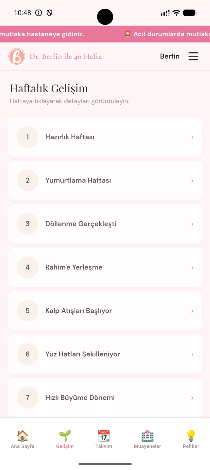 Haftalık gelişim ekranı