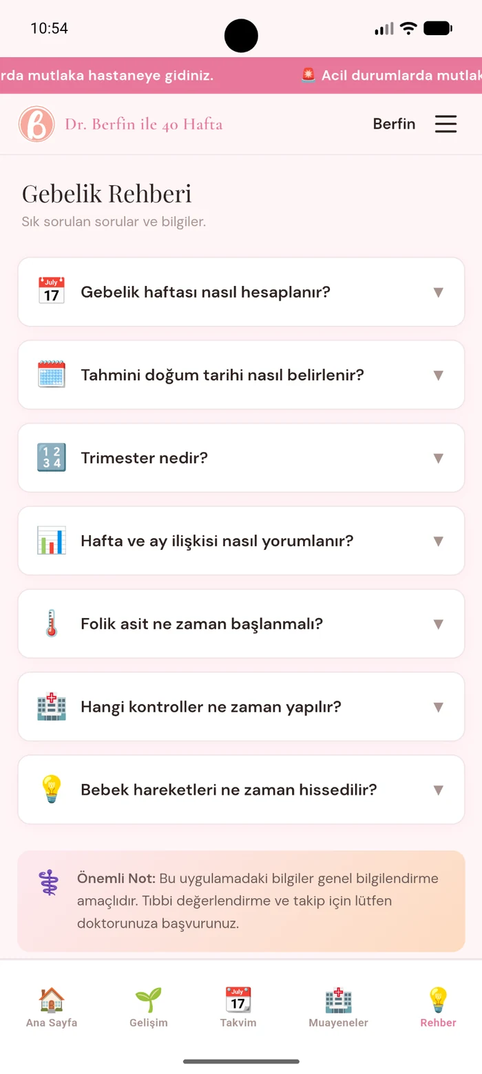 Gebelik rehberi ekranı
