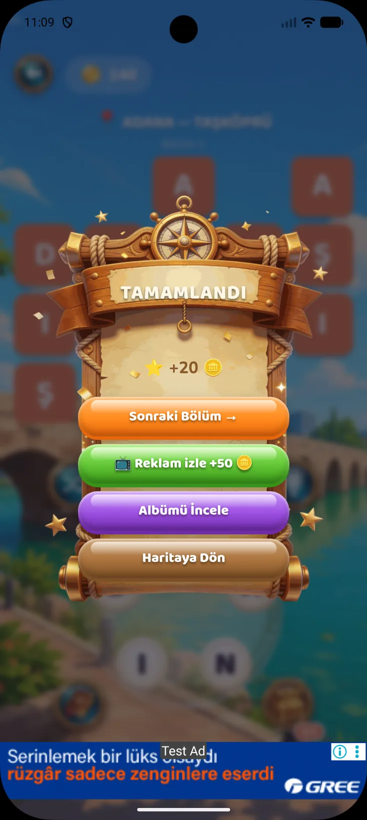 Kelime Keşfi tamamlandı ekranı