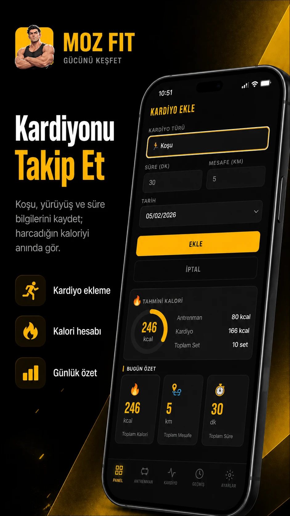 MozFit kardiyo takip ekranı