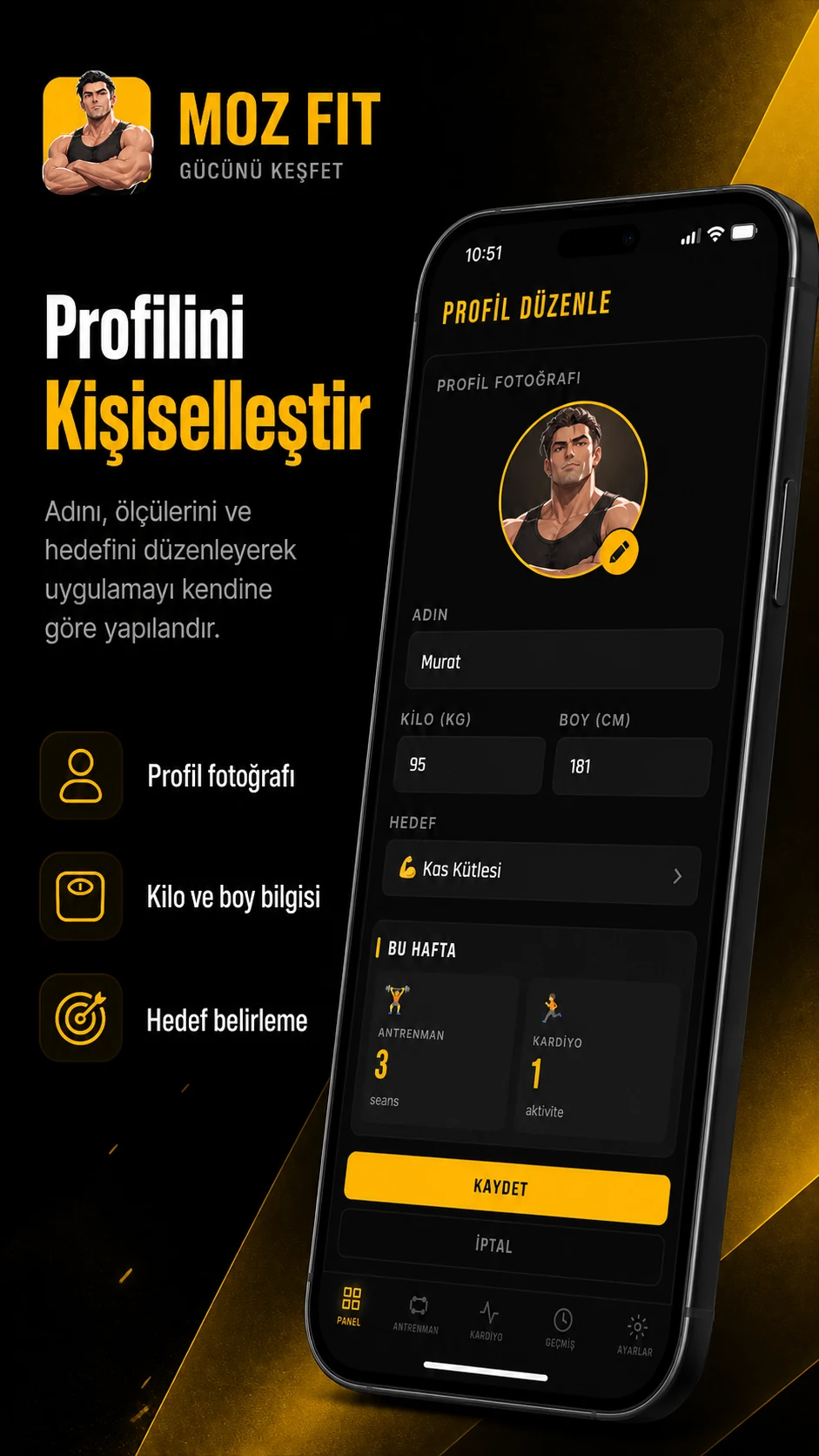 MozFit profil düzenleme ekranı
