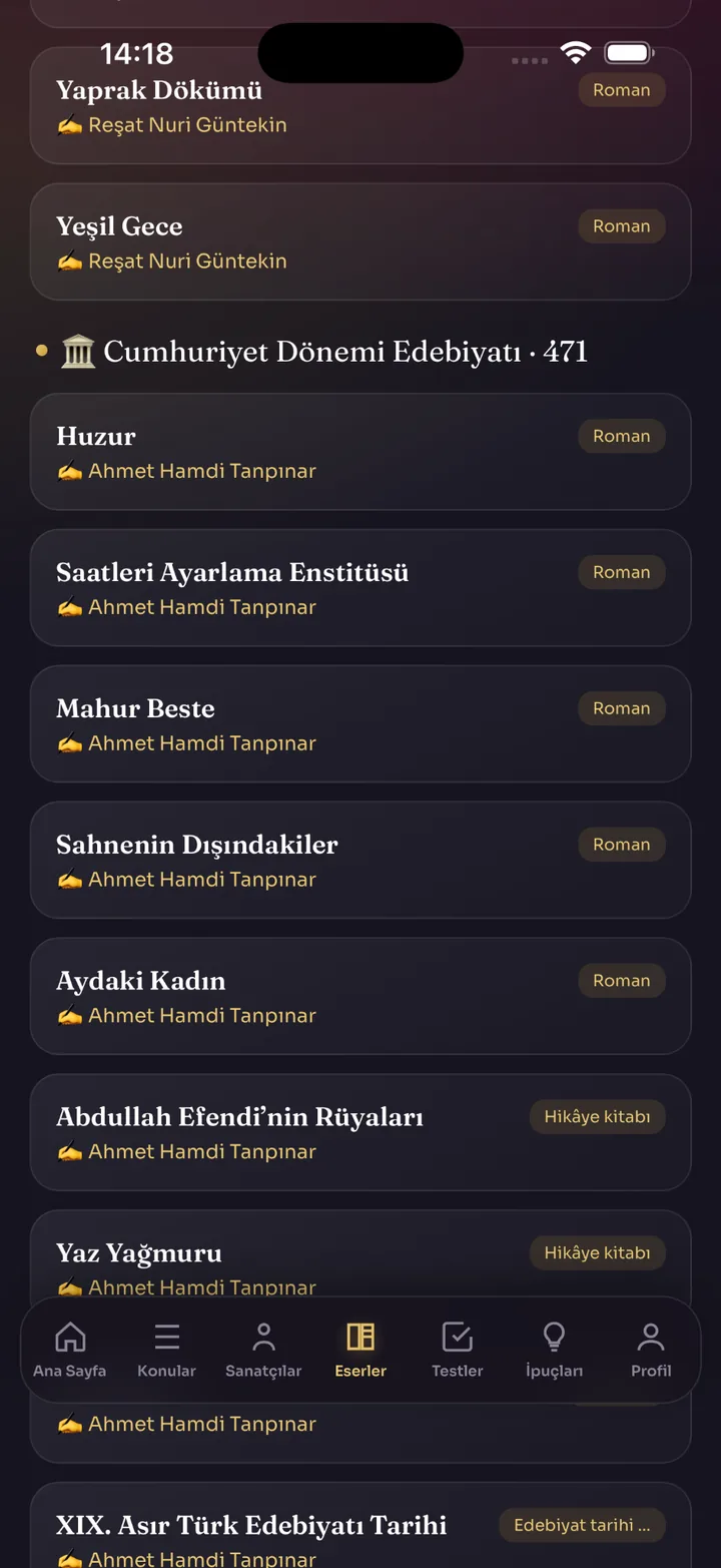 Eserler ekranı