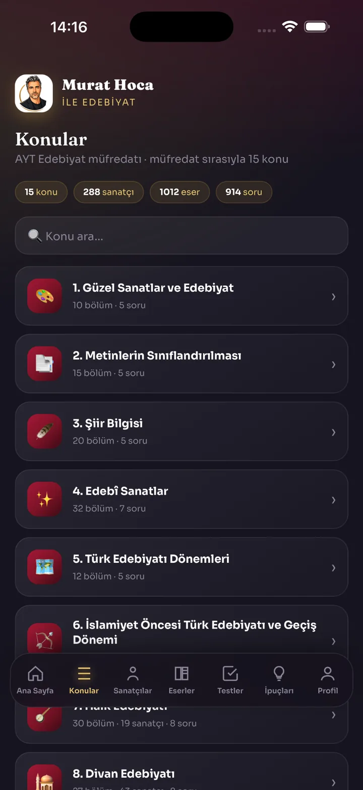 Konular ekranı