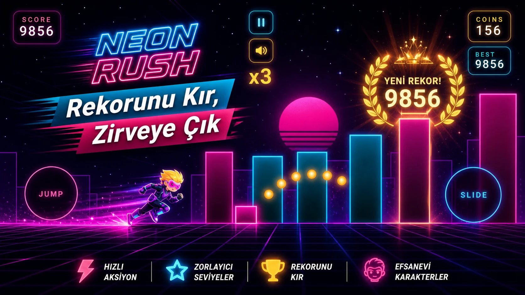 Neon Rush yeni rekor ekranı