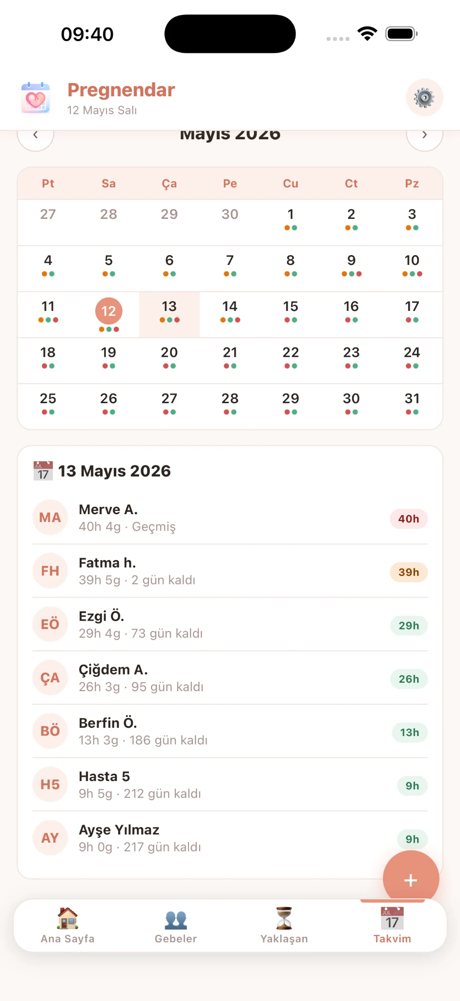 Pregnendar takvim ekranı